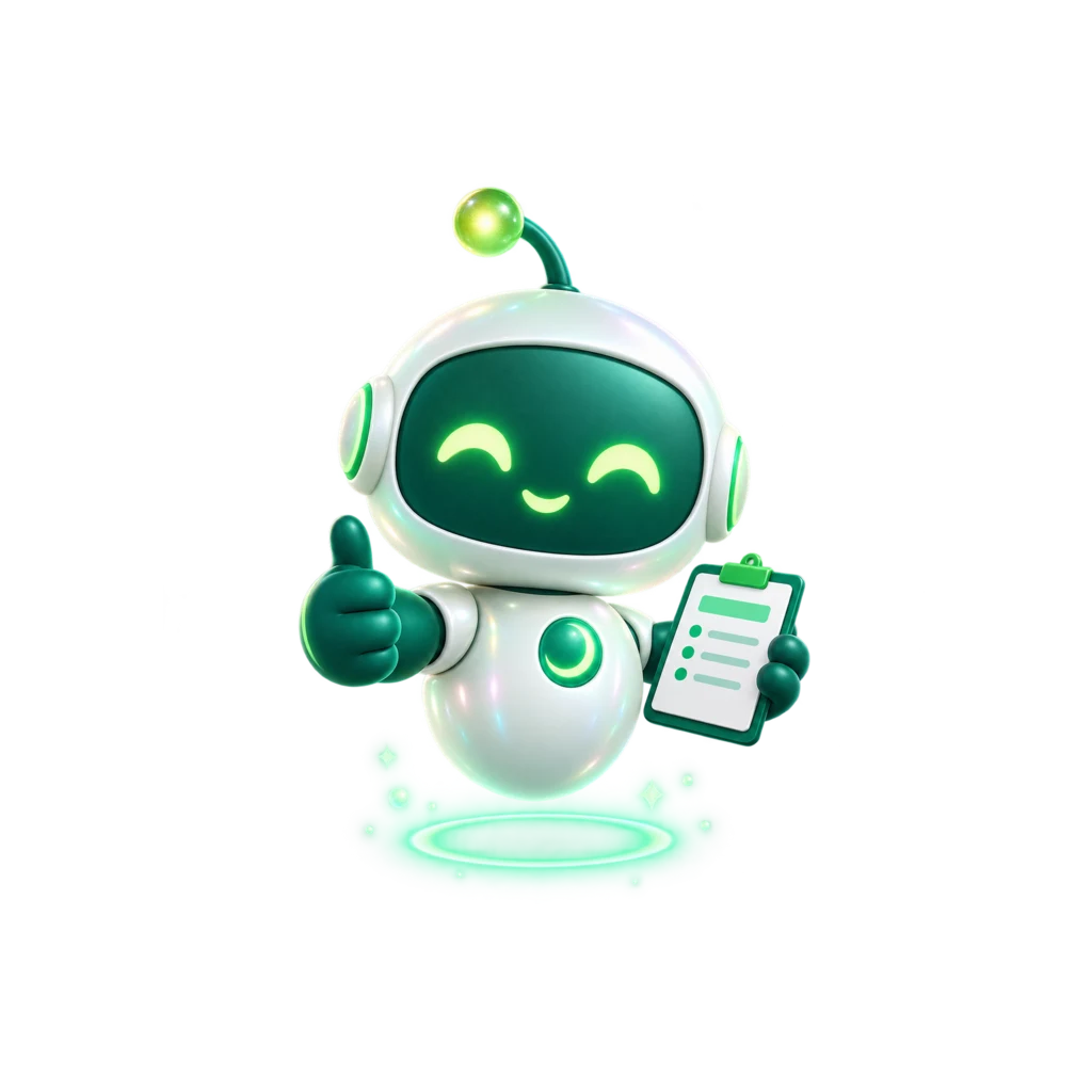 Maskot HakiMerek — konsultan robot dengan clipboard